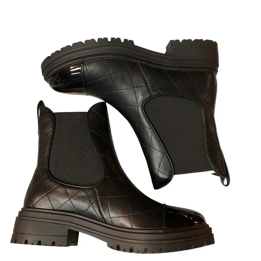 Coutgo Women's Quilted Winter Dress Slip On Ankle Chelsea Boots Black Size 7 NWB